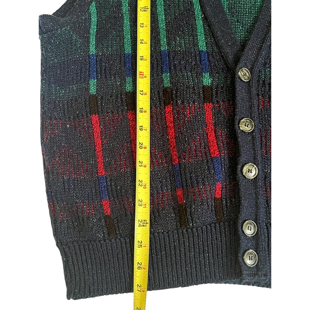 Vtg Plaid Knit‎ Sweater Vest Eclectic Grandpa Preppy 90s Made in USA V-Neck - Picture 8 of 10